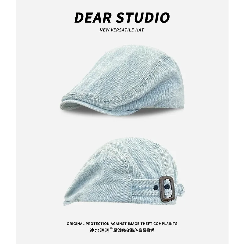 

Simple Japanese Denim Forward Hat Men and Women Spring and Autumn Washed Temperament Solid Color Short Eaves Flat Peaked Cap