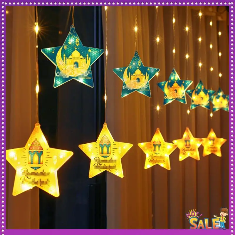 AA87 EID Mubarak Ramadaled Star Moon Colored Lights Strings Indoor Ambiance Decoration Hanukkah Battery Pack Curtain Light, Dura