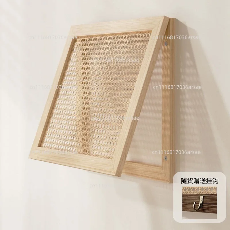 Wall‑Mounted Woven Rattan Wood Electrical Box Cover, Circuit Breaker Shell For Living Room Entrance Wall