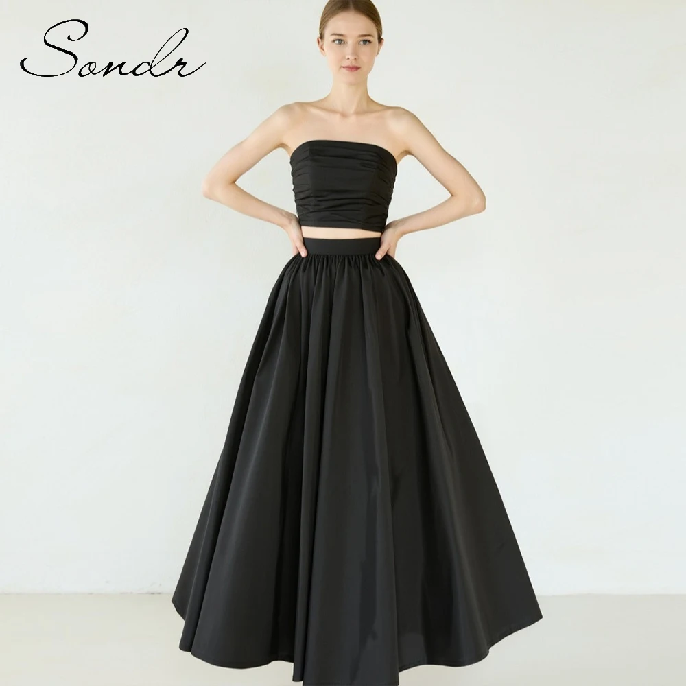 

Sondr 2 Piece Black Evening Dresses Strapless Corset Back Simple Party Dresses Prom Dresses Customized Wedding Snap Dresses