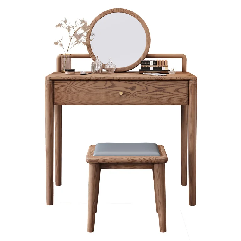 Nordic all solid wood dresser simple modern small apartment bedroom ash wood mini cosmetic table and chairs
