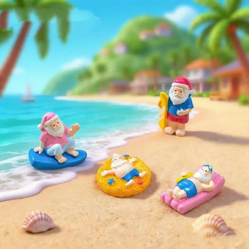 【S】Mini Resin Summer Santa Claus Figurines Adorable Design For Beach Garden Desktop Decor
