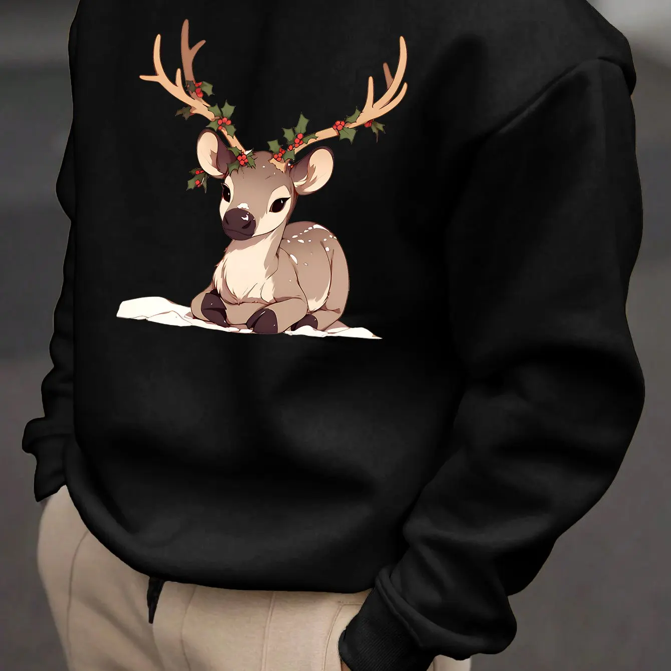 

Autumn Fun Minimalist Christmas Reindeer Prints Crew Neck Men's Sweatshirts Casual Fashion Breathable Polyester Men Y2k Clothing