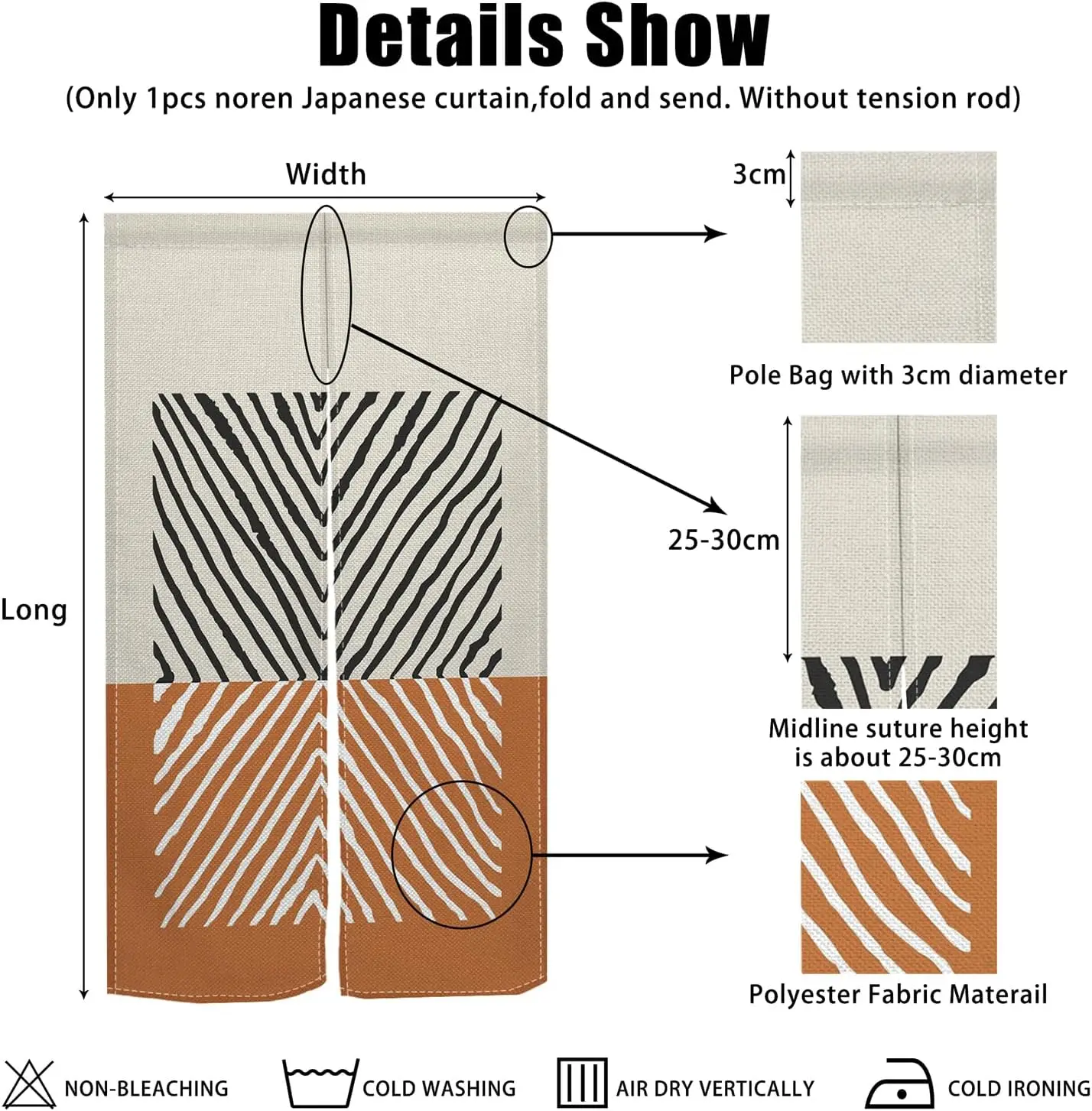 Minimalist Zebra Stripe Door Curtain, Beige & Terracotta Background Geometric Chevron Print, Modern Boho Decor Room Divider