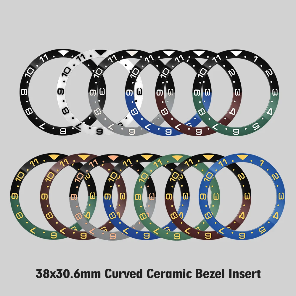 

38mm 1-12 GMT Curved Ceramic Bezel Insert Fit For SUB GMT Watch Case NH35 NH36 Watch Case 38x30.6mm Bezel Insert Ring Parts