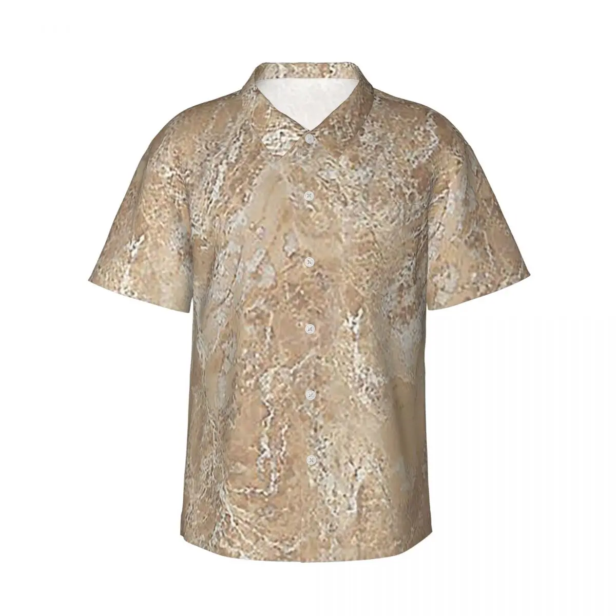 Contemporary Cream Beige Sand Stone Granite Marbl Men's Shirts Hawaiian Short Sleeve Shirt Fashion Lapel Tops for Summer Beach