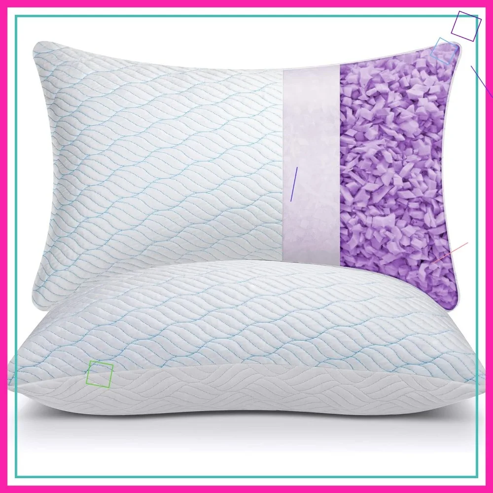 King Size Cooling Pillows Set of 2, Shredded Memory Foam with Zipper, Adjustable Firmness for All Sleepers, 20x36