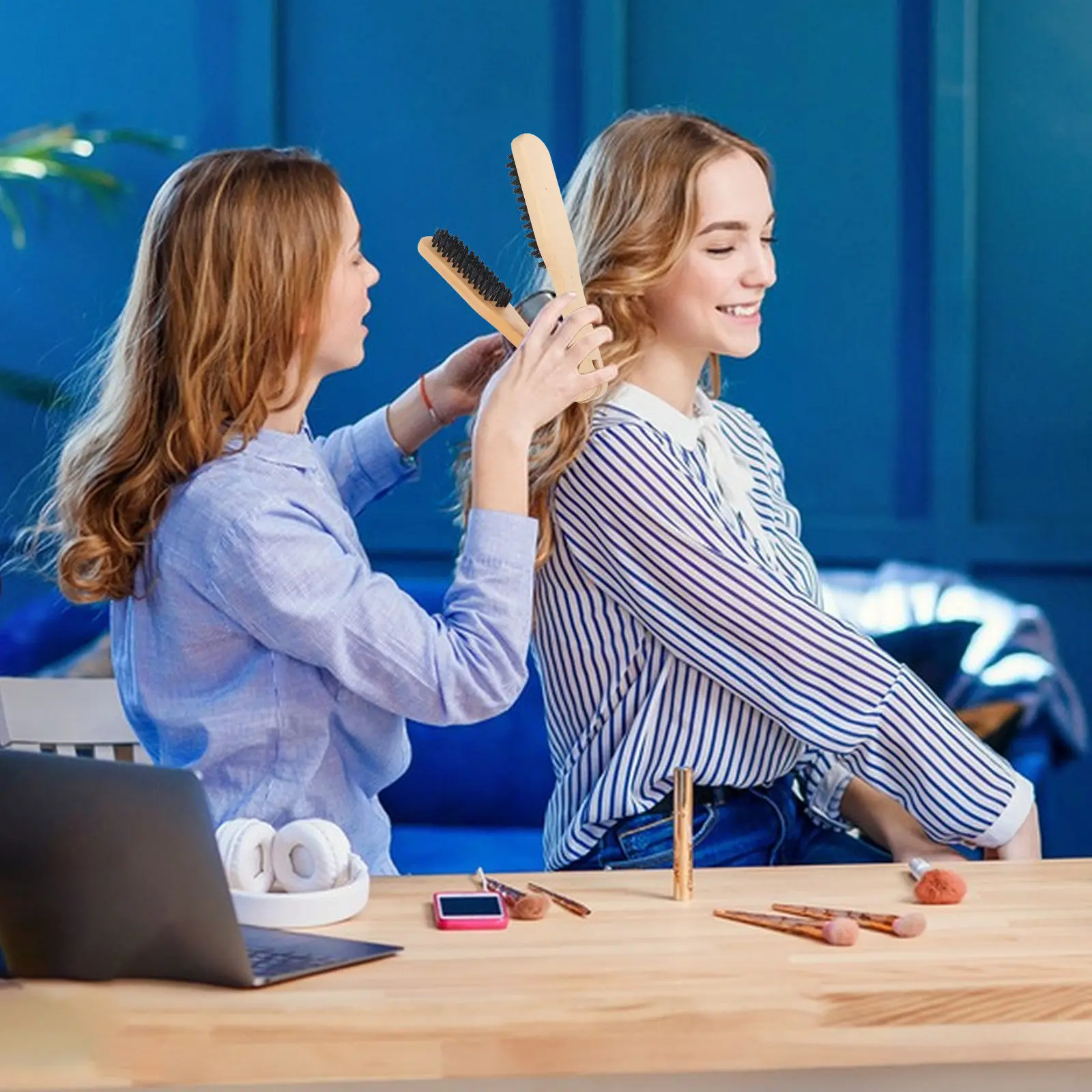 

Wooden Hair Straightening Brush V-Shaped Bristle Comb for Smooth Frizz-Free Blow Drying Professional Styling Tool Hair