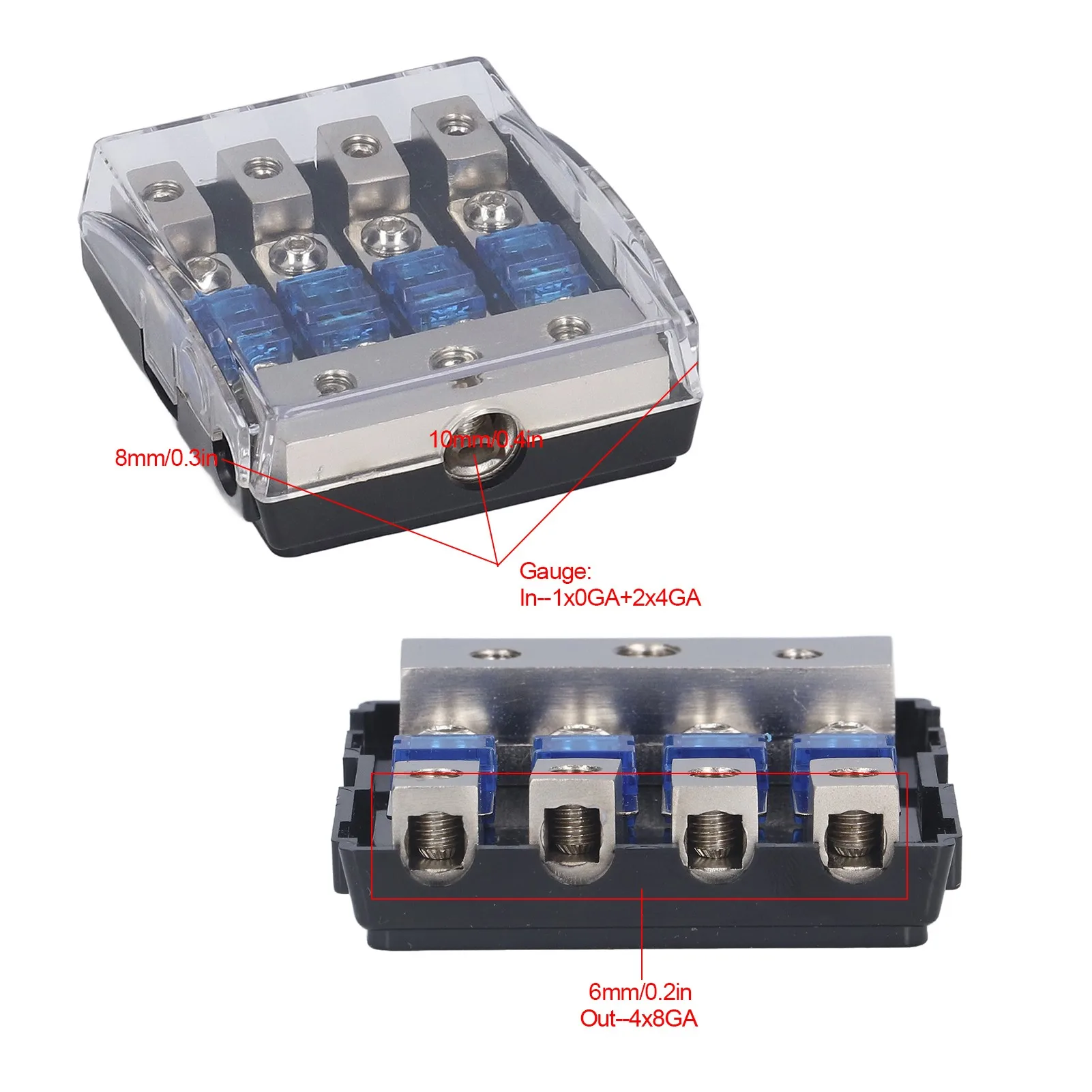 60A Power Distribution Block 1 In 4 Ways Out Audio Fuse Holder for Car RV Solar System