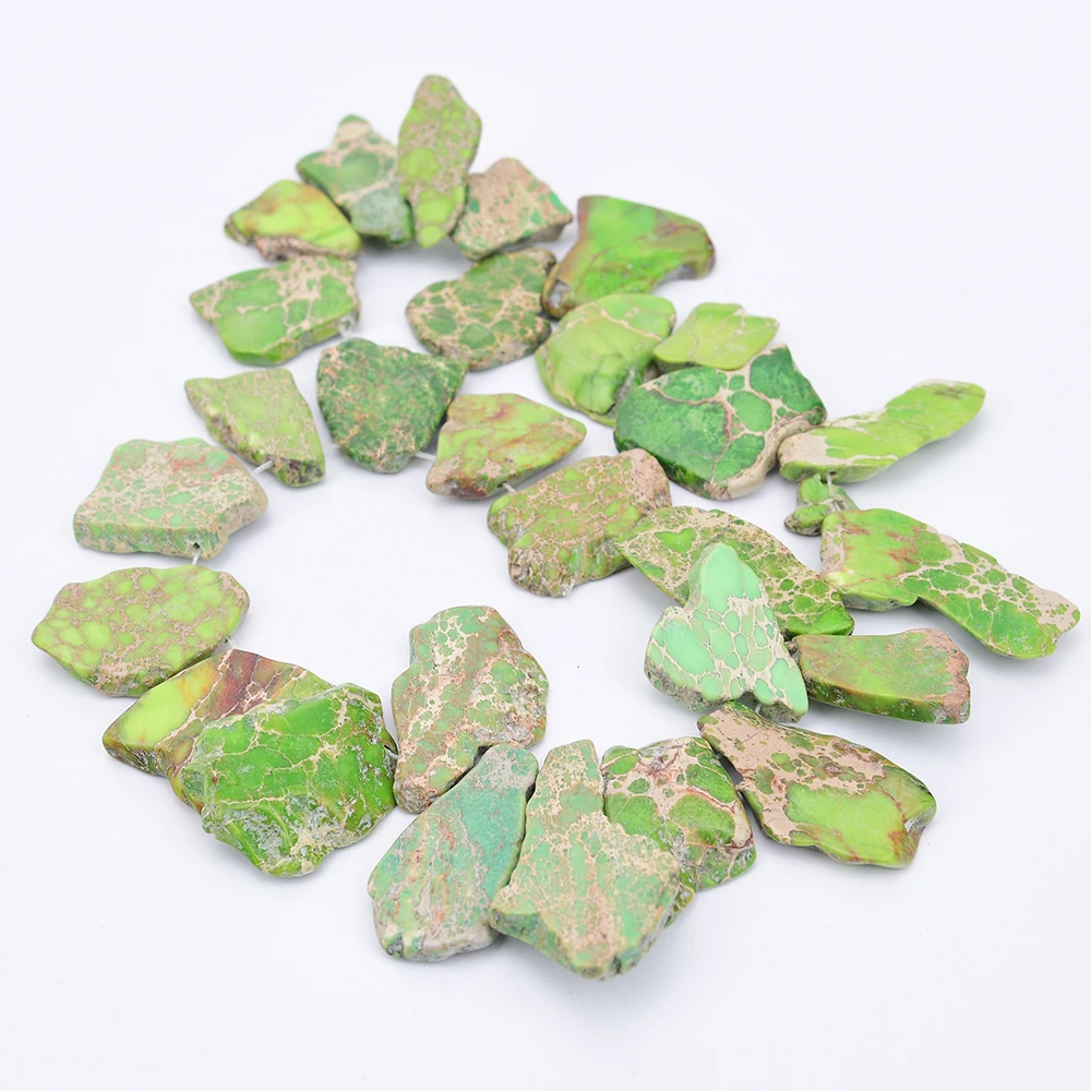 APDGG Light Green Imperial Jaspers Stone Top Drilled Slice Loose Beads 15.5