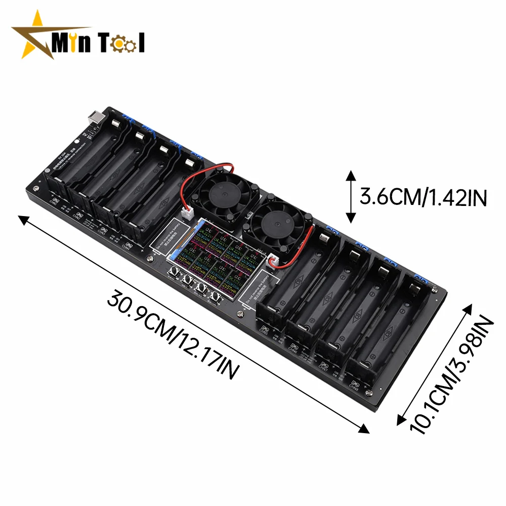 8 Channel 18650 Lithium Battery Capacity Tester Module MAh MWh Digital 18650 Battery Power Detector Tester Module Type-C