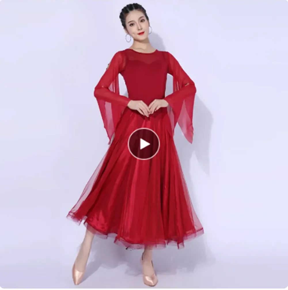 여성 볼룸 댄스 대회 드레스 왈츠 공연 의상 2 색 성인 댄스 파티 국가 표준 댄스 드레스 yj025