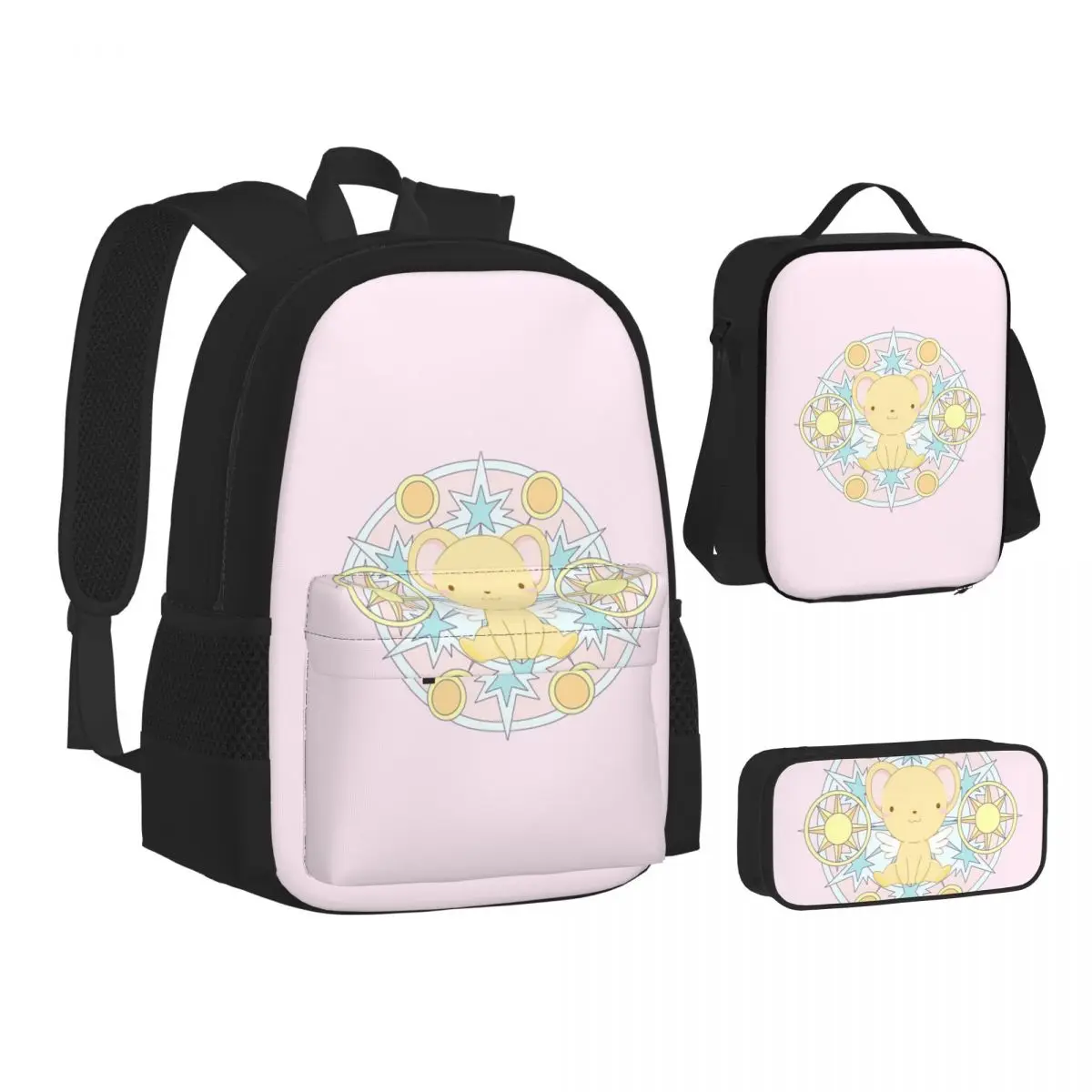 

Kero Sakura Card Captor Kawaii Backpacks Boys Girls Bookbag School Bags Kids Rucksack Lunch Bag Pen Bag Three-Piece Set