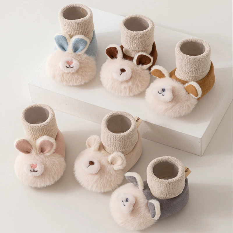 Winter Baby Sock Shoes Cute Cartoon Warm Anti-slip Sole Infant Sock Booties Toddler Floor Slippers Newborn First Walking Shoes