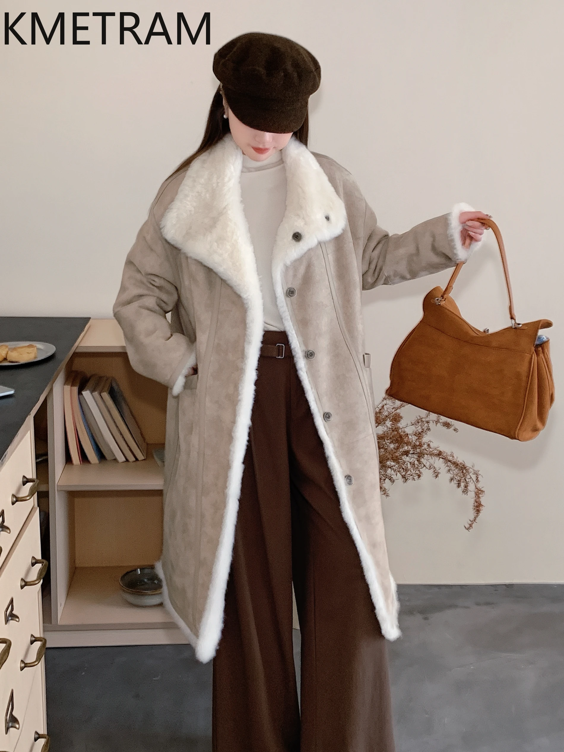 KMETRAM Natuurlijke Wol Schapenvacht Dubbelzijdige Bontjas Vrouw Omkeerbaar Lange Echt Bont Jas Winterkleding 2025 утба Turismo