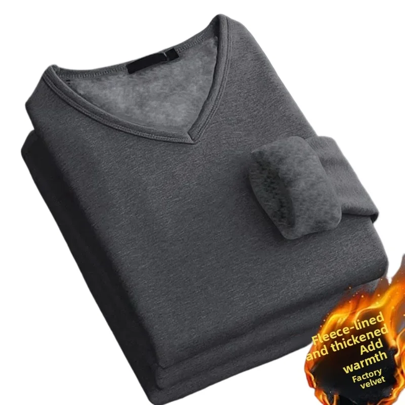 

2025 Winter Men's Thickening Velvet Warm Tops Men's Winter Long-sleeved Thermal Underwer Male Round Neck Fashion T-shirt M-5XL