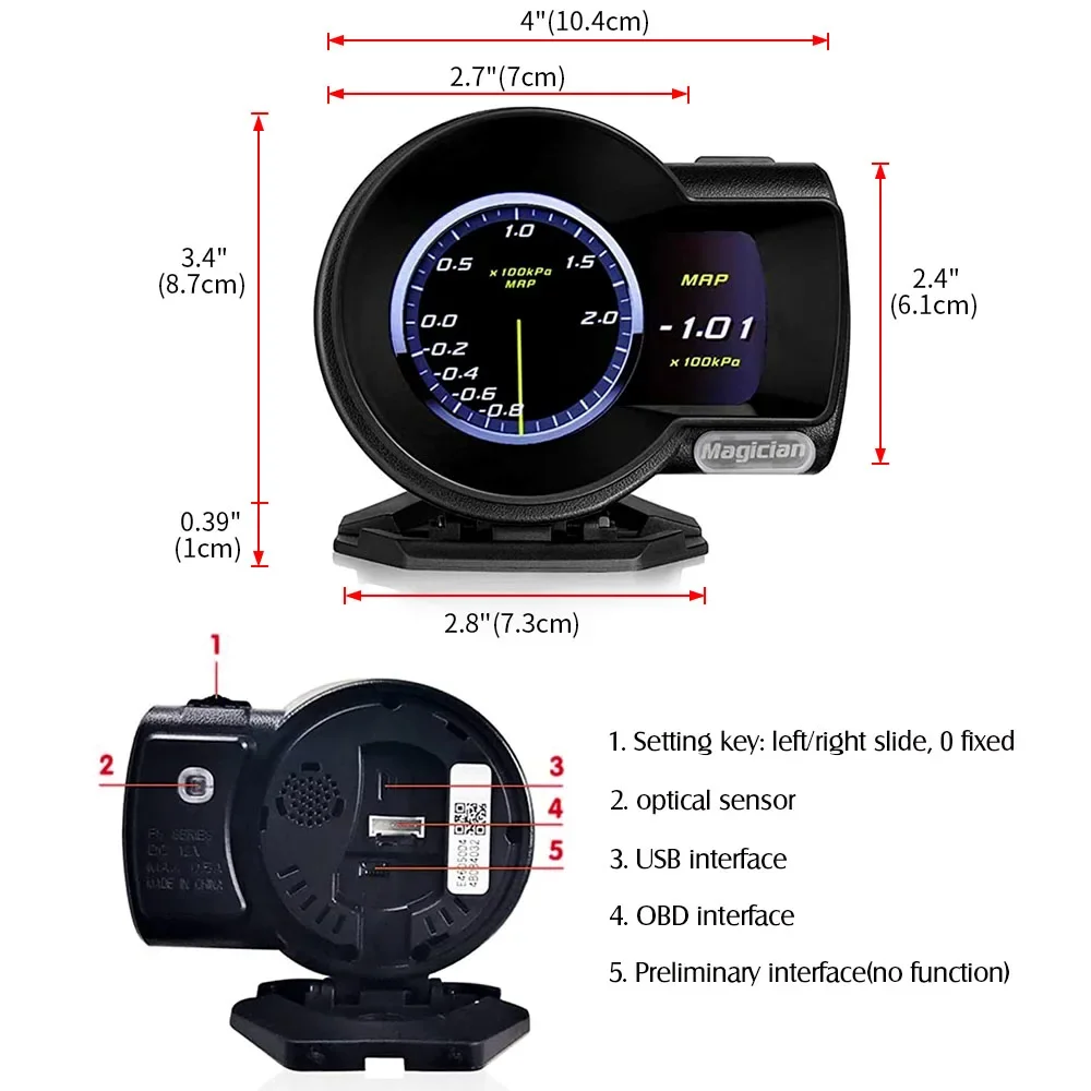 OBD2 F835 Head Up Display - Multi-Function Gauge for Boost/Voltage/Speed/Water&Oil Temp with Alarm | Universal Car Meter