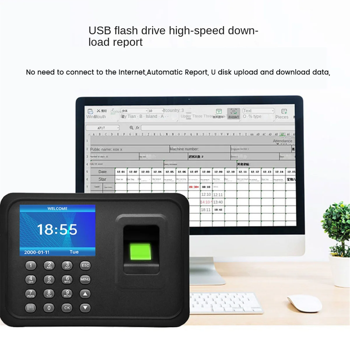 ABJG-Macchina per la presenza di impronte digitali Sistema di presenza biometrico Capacità di 1000 impronte digitali Supporto USB