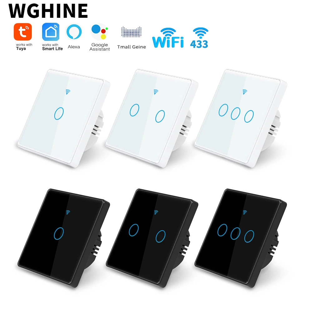 Tuya WiFi Smart Touch Switch Glass Panel Wall Switch 1/2/3 Gang Neutral Free Smart Home Alexa Google Home