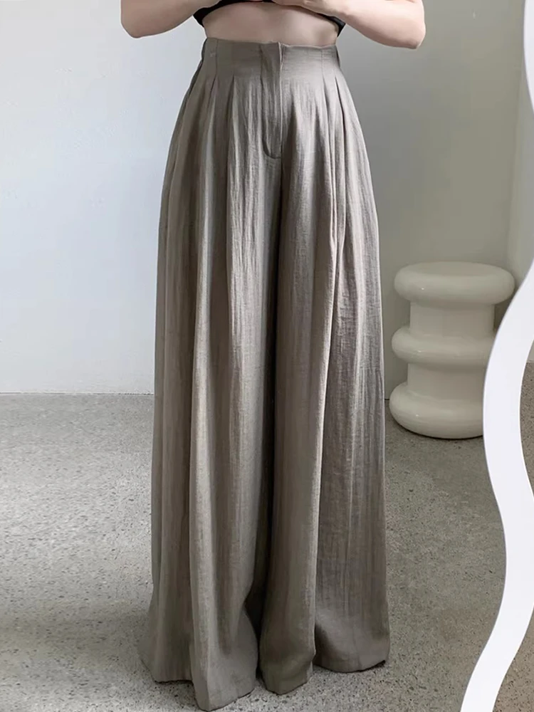 

SuperAen 2024 Korean Chic Summer Retro Niche High Waisted Pleated Drape Casual Pants Wide Leg Pants