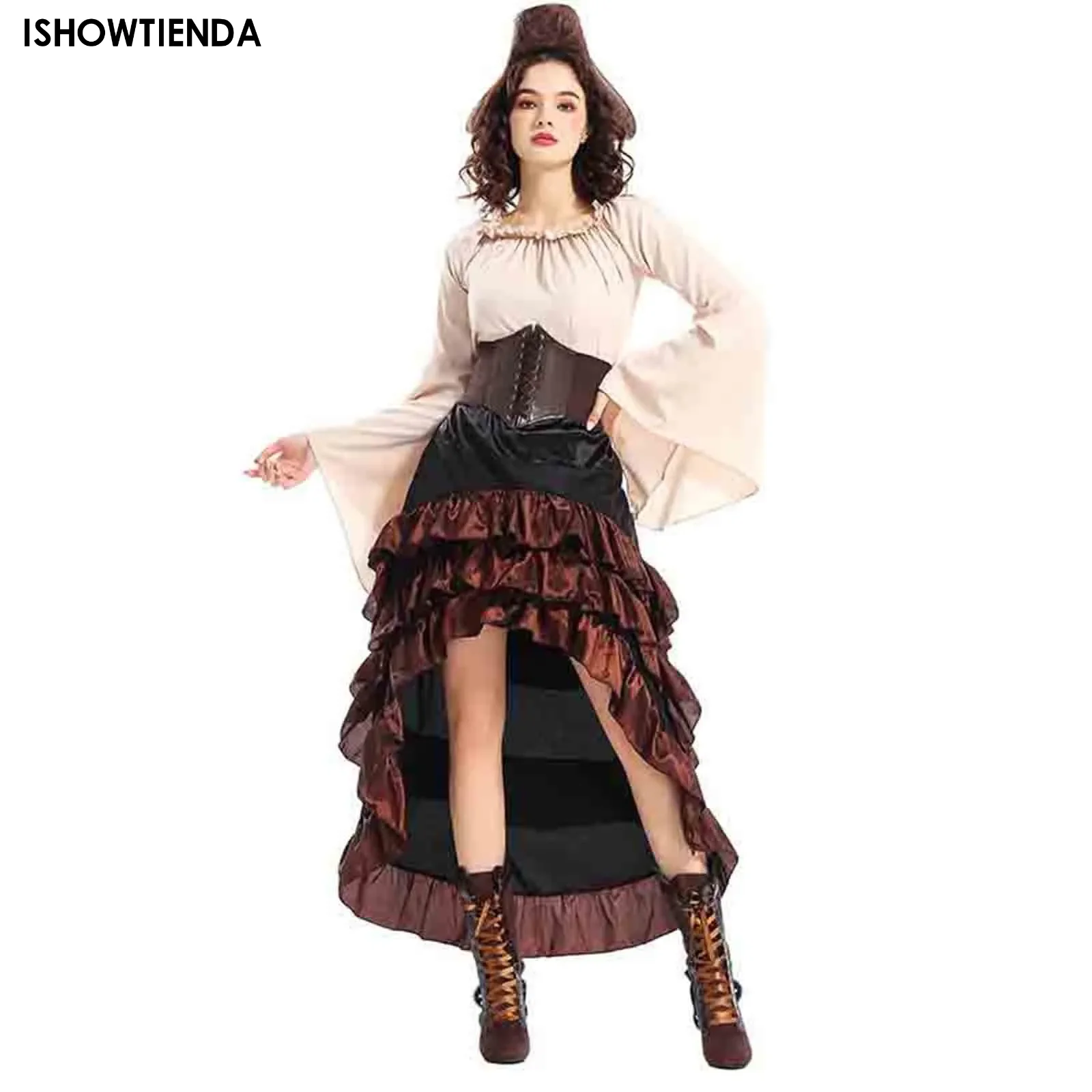 

Vintage Dress Retro Medieval Renaissance Dress Women Gothic Ruffled Hem Cosplay Costumes Maxi Dress Halloween Dress Up Party