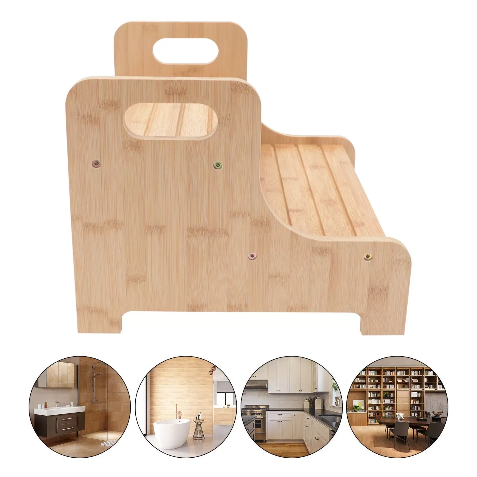 High Bed Steps For Elderly/ Child Two Step Stool Stair Ladder Bath Benches Kitchen Home Bamboo 40 * 38 * 33 Cm