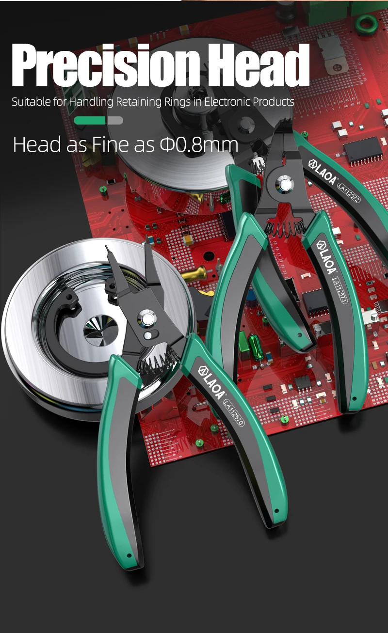 LAOA 4-teiliges Präzisions-Sprengringzangen-Set, 0,8 mm Spitzen, SK7-Stahl, Innen- und Außensprengringzangen für Elektronikreparaturen – Detail 15