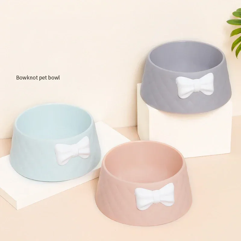 Pet Dog Food Bowls Lovely Bowknot Puppy Feeder Dish Bowl Diamond Pattern Bow Cat Bowl for Water Sweet Princess Pet Feeding Bowls