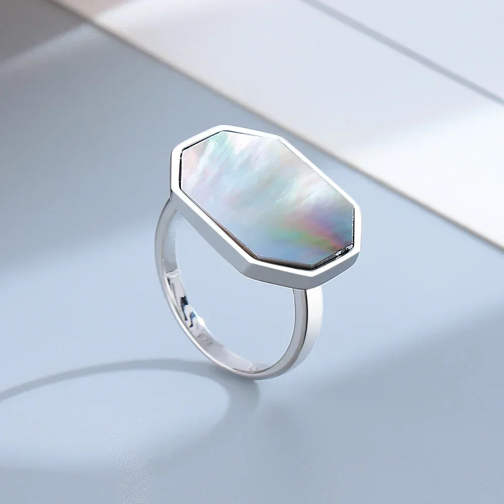 Gold Silver Color Vintage Natural Shell  Ring  Silver Simple Rings Luxury Fine Jewelry Wedding Gift for Women