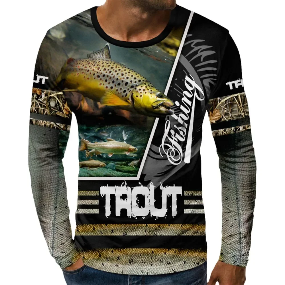 Mens Fishing Shirt Long Sleeve T-Shirt Camping Outdoor Men T-Shirt Summer Professional Fishing Graphic T-Shirts for Men Clothing