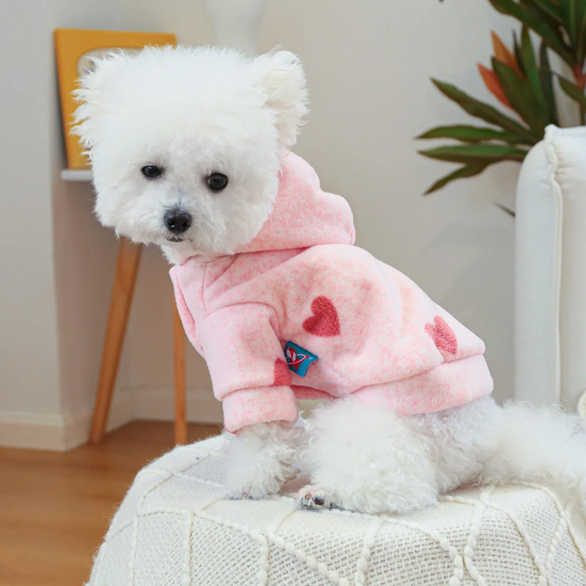 1PC Pet Clothing Cat Spring and Autumn Thin Velvet Pink Heart Sweater Hat Coat Suitable for Small and Medium sized Dogs