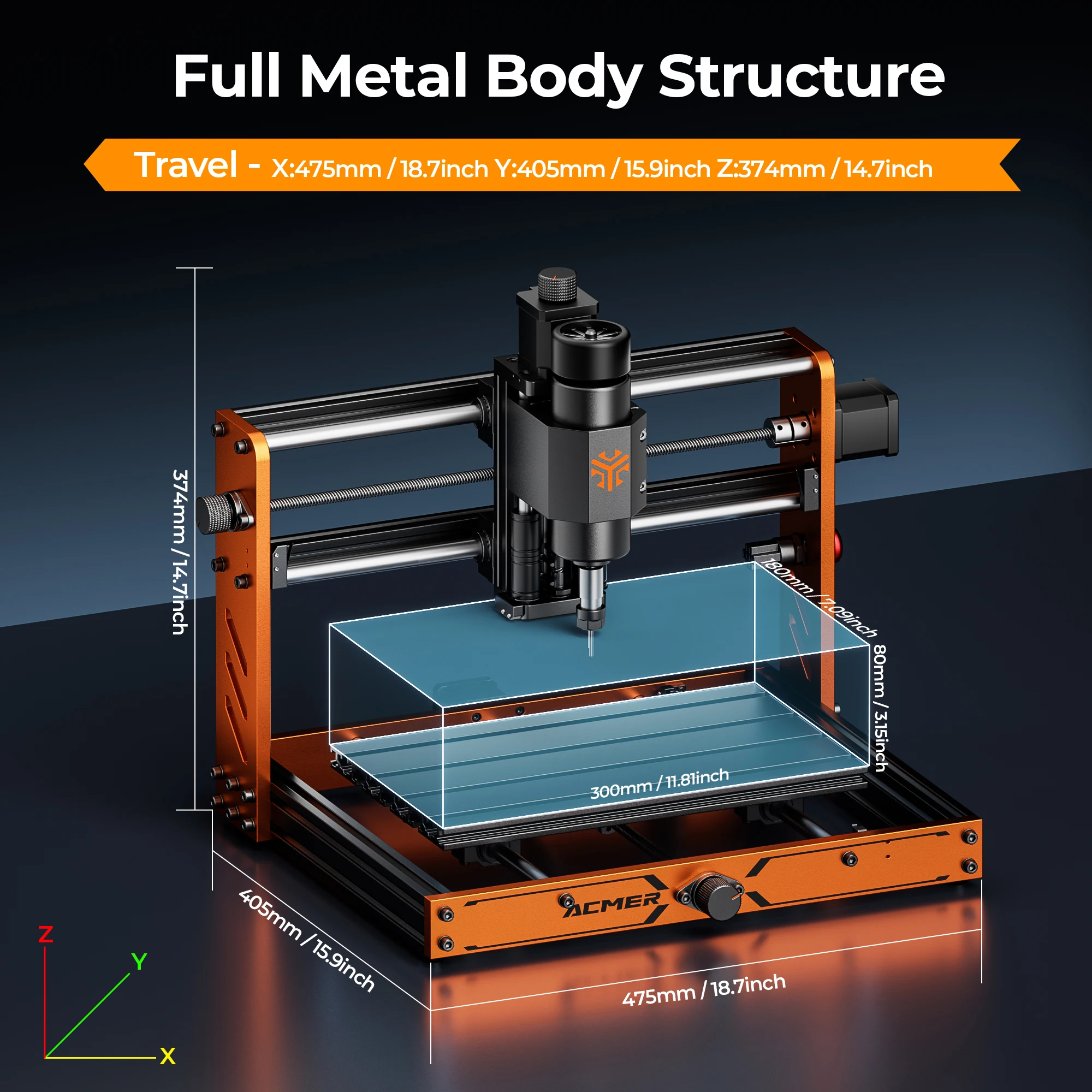 ACMER 3 S 3018 CNC Router Machine 500W 300*180*78mm Emergency-Stop 3 Axis GRBL Offline Control for Wood PCB Leather Stone Metal