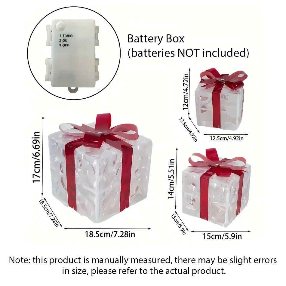 مجموعة هدايا ديكور العطلة الجديدة مكونة من 3 قطع لعام 2025 مع تأثيرات ضوئية ملونة، تعمل ببطارية AA (3 بطاريات غير متضمنة)