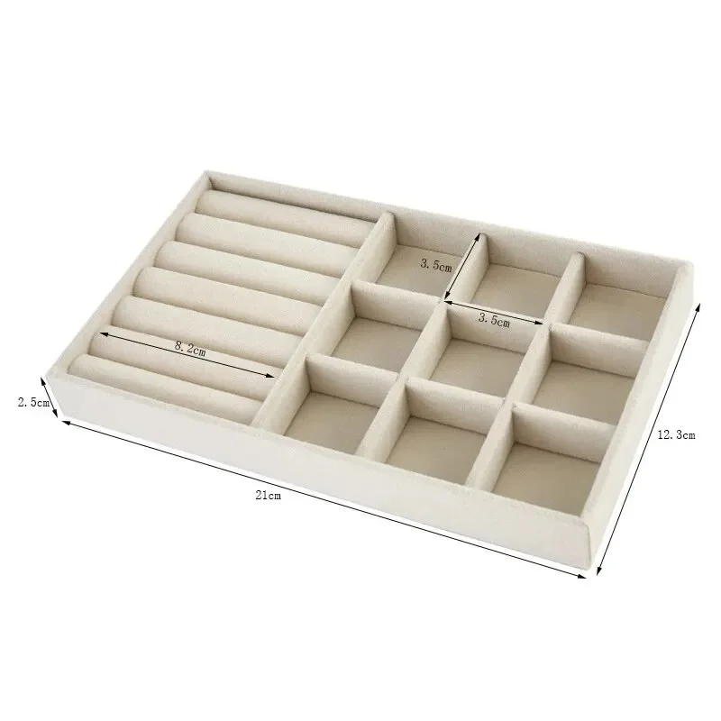 Velvet Jewelry Display Exquisite Jewellery Holder Portable Ring Earrings Necklace Organizer Storage Box Organizator Trays Beige