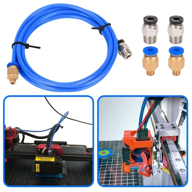 Blue PTFE Tube 3D Printer Kit 1.75mm PTFE Tube Pneumatic Connectors PC4-M6 & PC4-M10 Cutter 3D Printer Tool