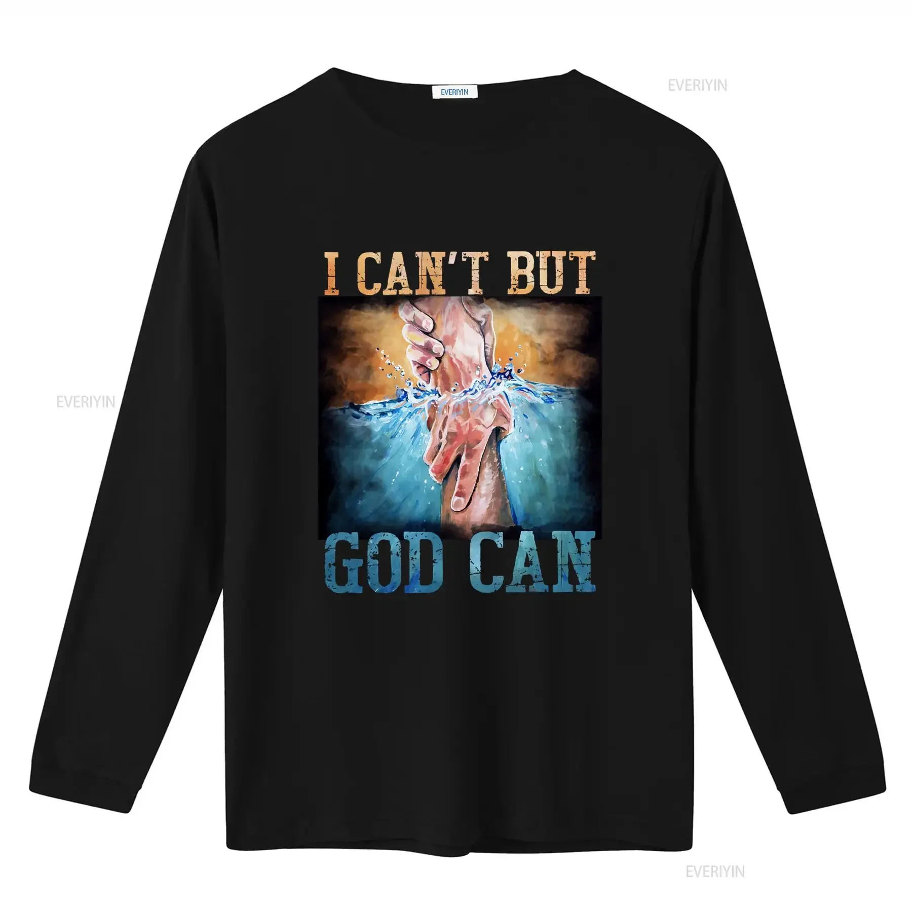 Inspirational Christian T Shirt Holding Hands in Blue Ocean I Can't But God Can Design Jesus Apparel_5658 vintage Washed