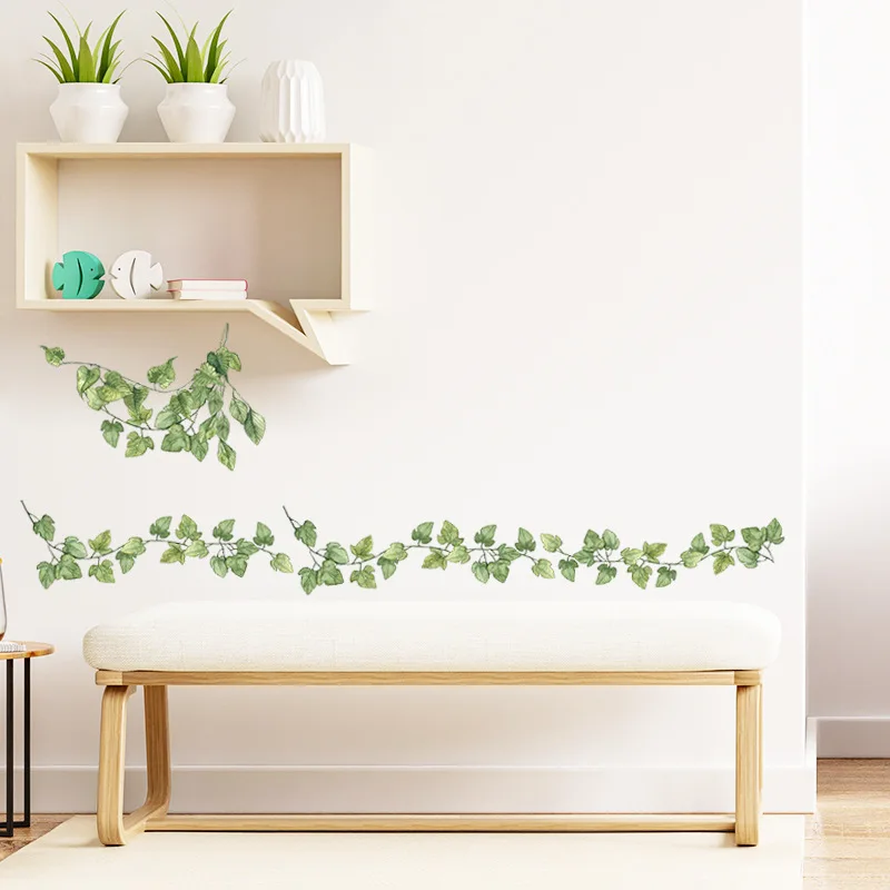 1pcs Small Fresh Green Leaves Bedroom Living Room Porch Home Wall Decoration Wall Stickers Self-Adhesive