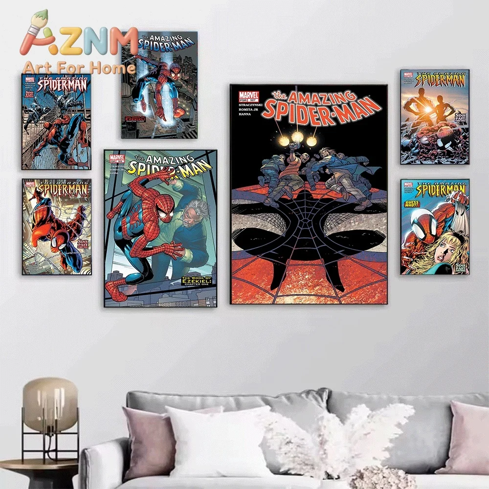 AZNM The Amazing Spider-Man Chasing A Dark Shadow Comic Canvas Wall Art No Frame Vintage Superhero Print Poster Home Wall Deco