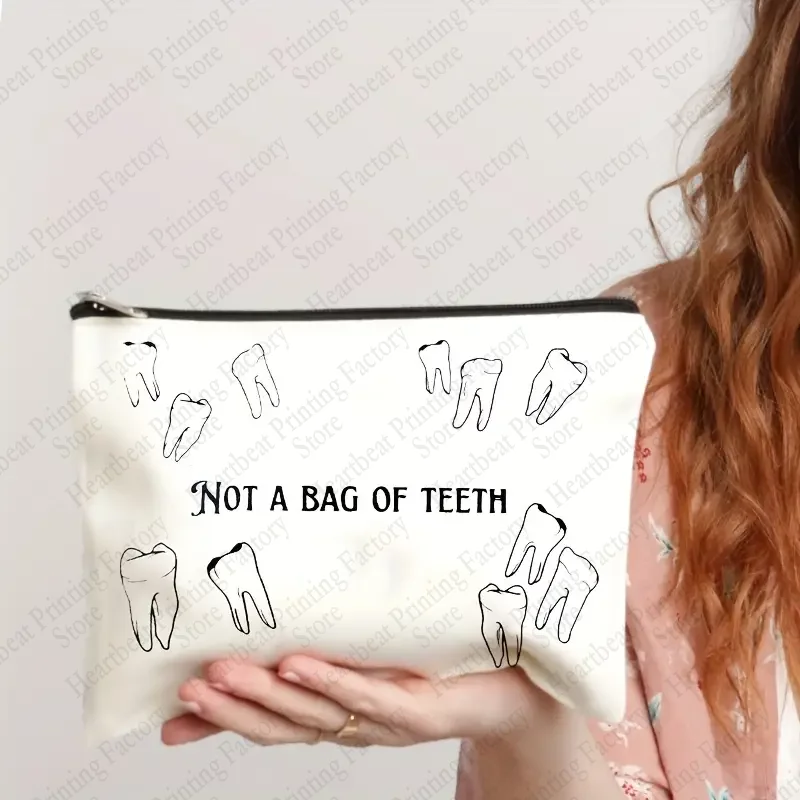 Not A Bag of Teeth Pattern Makeup Bag Essential for Dental Nurses Best Gift for Teeth Workers Lipstick Bag for Dental Hospital