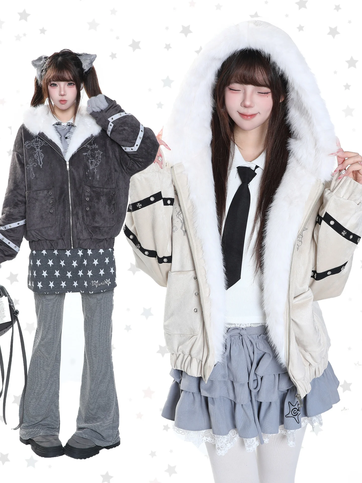 Thickened American Casual Style Hooded Cotton Jacket Women's Winter Lazy Loose Warm Super Cute Plush Cotton Coat Outerwear