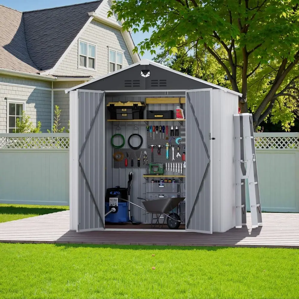 

Металлический навес для улицы 8x6 — запираемый ящик для инструментов, водонепроницаемое садовое здание, белый