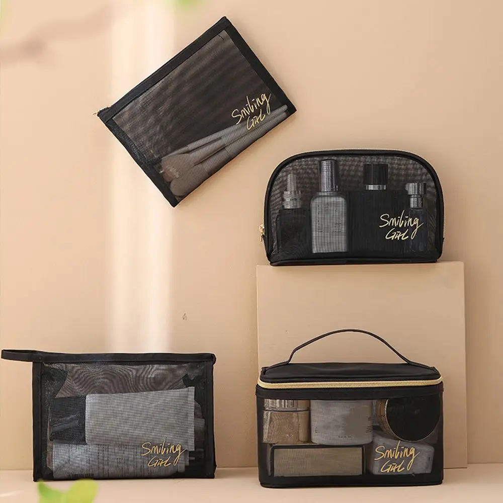 Fashion Women Wash bag Travel Black Mesh Large Capacity Cosmetic Storage Bag Cosmetic Organizer Toiletry Bag Makeup Bag