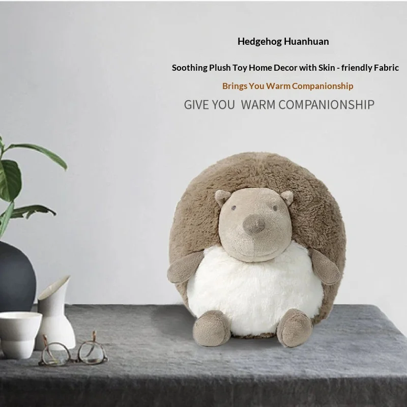 Grey Hedgehog Plush Toy Round Shaped Soft Stuffed Animal Comforting Cuddling Doll Sleeping Hugging Companion For Adult Gift