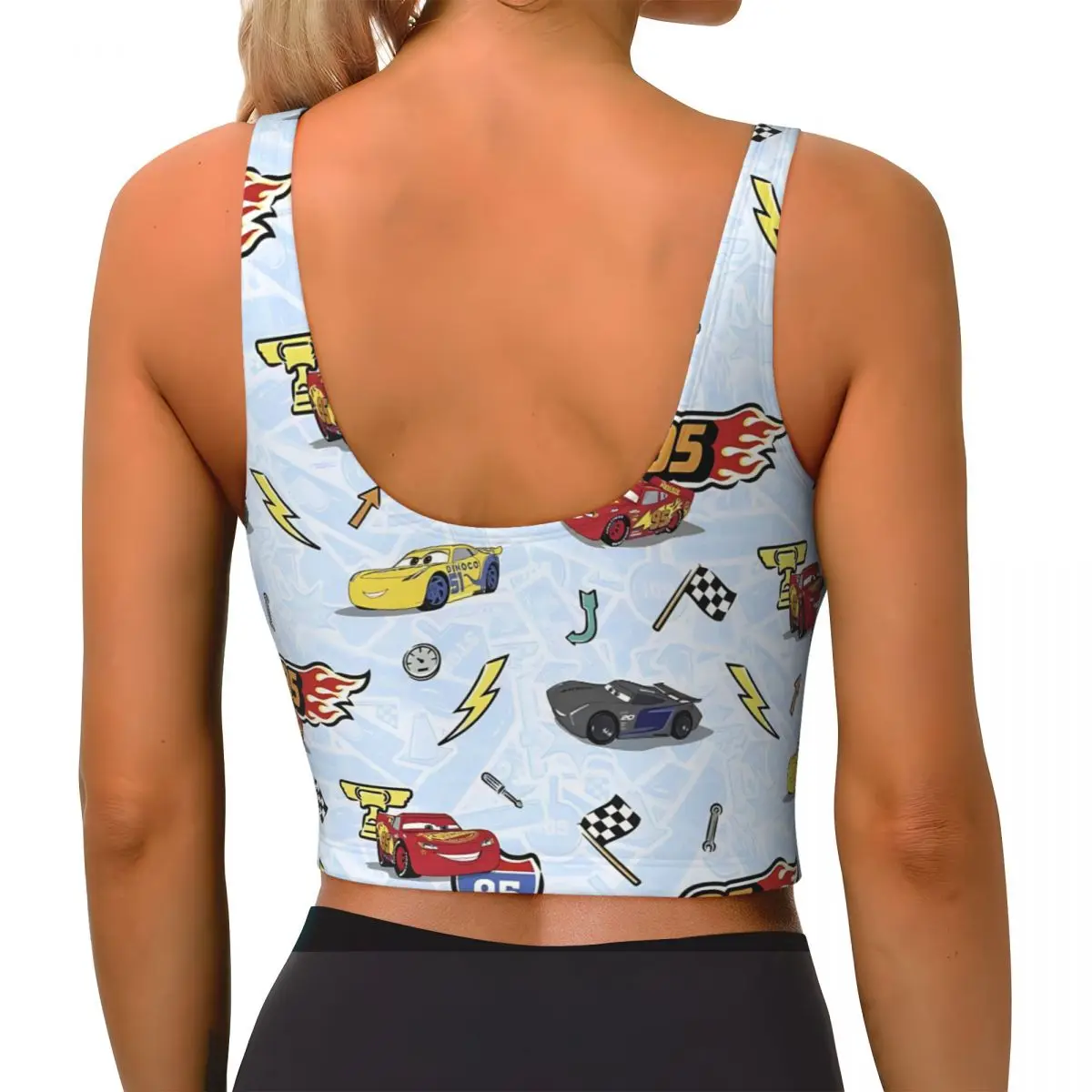 Lightning Mcqueen And Sally Car Workout Tank Tops For Women Padded Medium Support Running Sports Bra Tight Fit