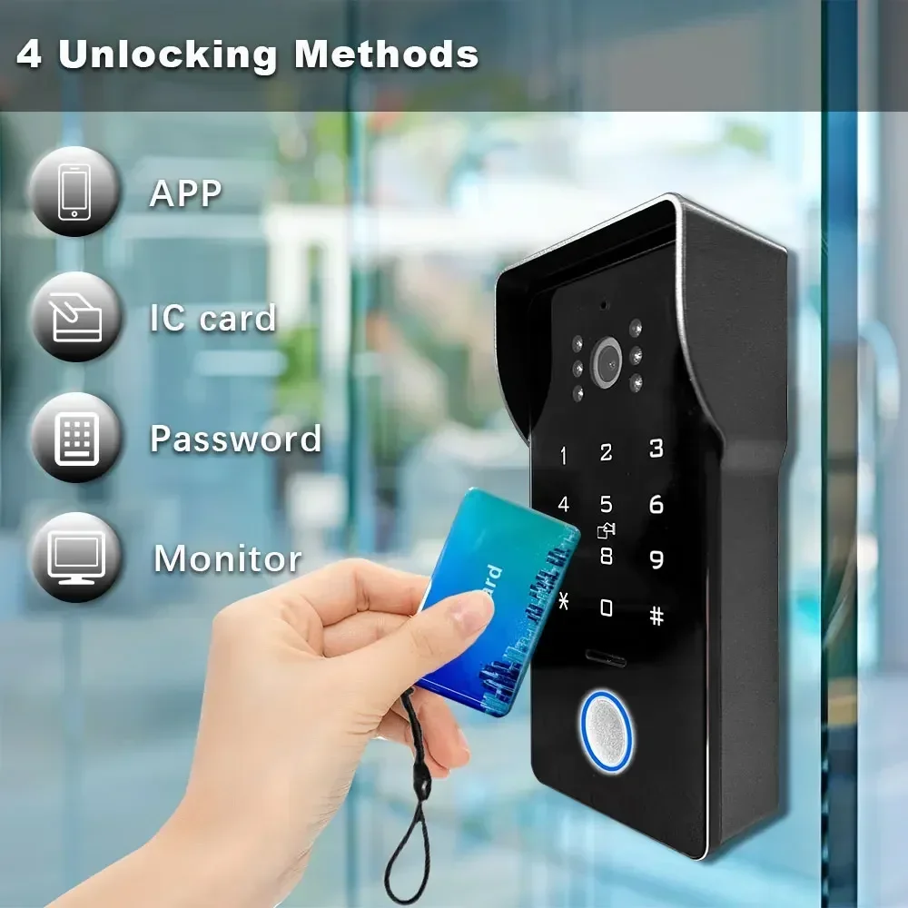 ANJIELO Tuya Smart Home IP 2-wired Doorbell Video Intercom System with Password IC Card Unlock 1080P 7inch Touch Monitor