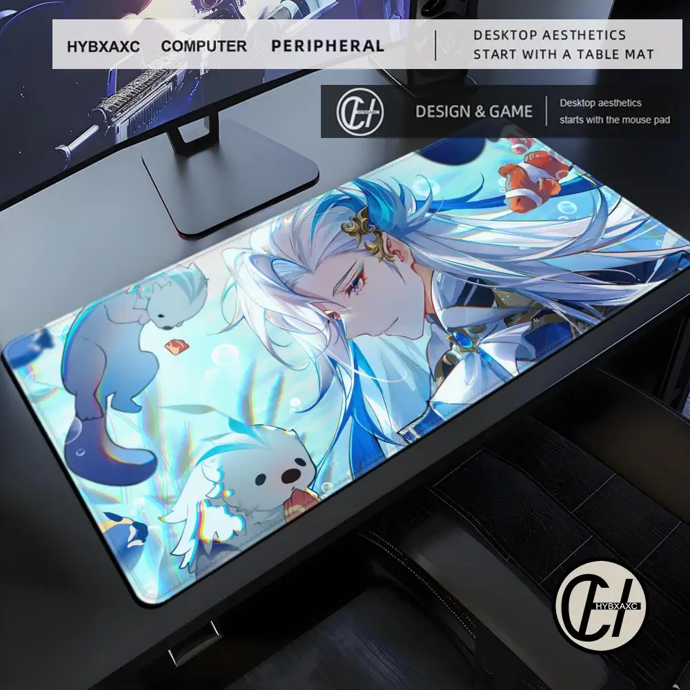 Wriothesley Neuvillette Mouse Pad Genshin Impact Large XXL Mousepad Computer Keyboard Padding Anime Gaming Accessories Desk Mat
