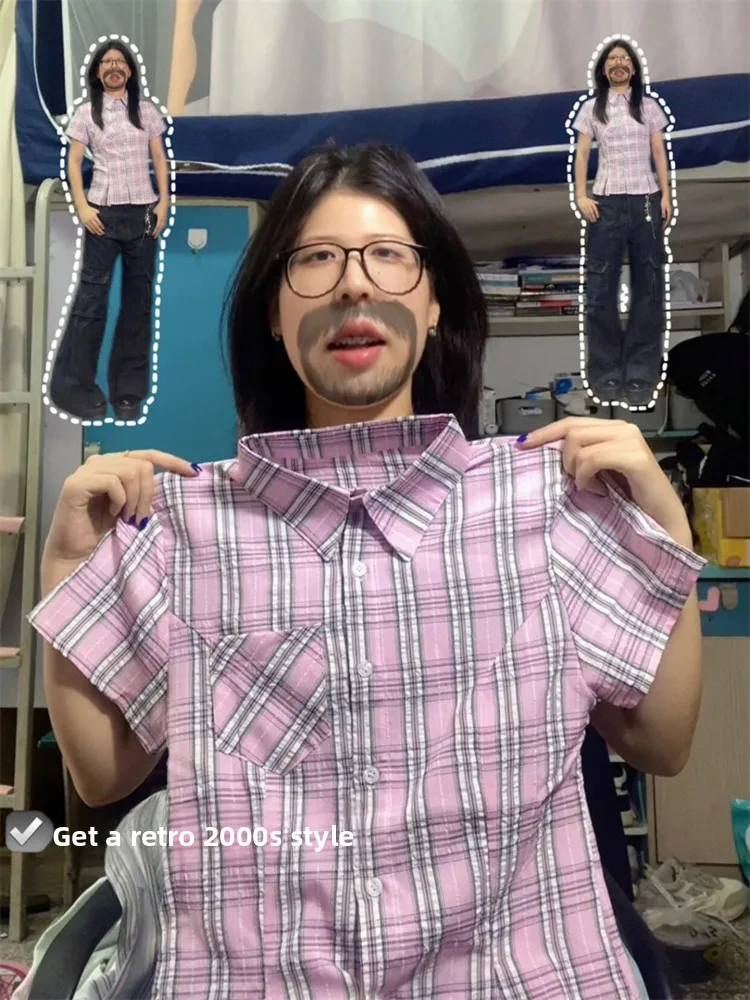 Pure Desire Ragazza sexy che impiegano la vita Plaid rosa ort Sve irt Top casual slim fit da donna coreano Sle Pendolarismo Vento