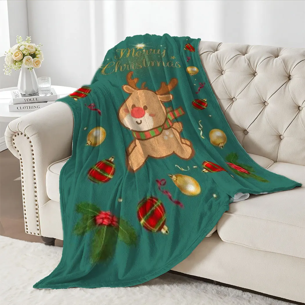 Christmas cartoon reindeer Printed Blanket for Sofa Travel Camping Living Room Office Conditioning Blanket for All Seasons Gifts
