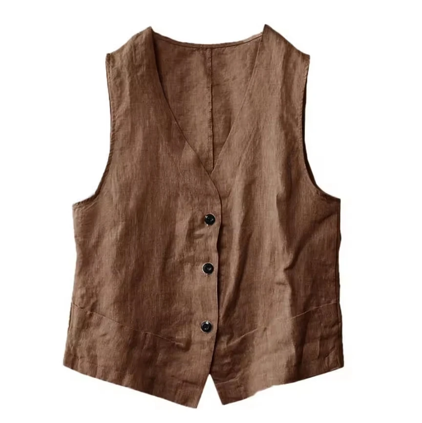Eenvoudig vest voor heren Mouwloos 3-knops linnen Casual elegant zomermanvest Retro pakvesten met enkele rij knopen