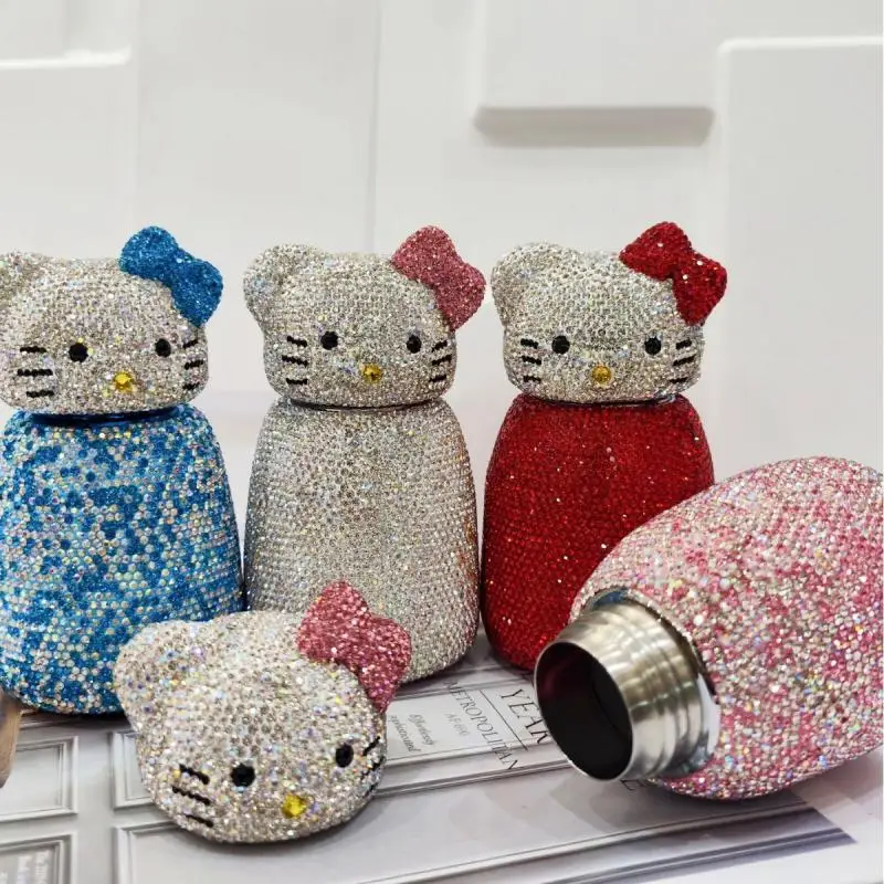 

Hello Kitty Water Cup Thermos Cup Outdoor Diamond-Encrusted Portable 300Ml Cartoon Cooler Cup Coffee Cup Milk Cup Holiday Gift